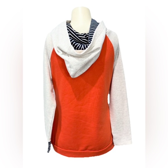 Vanilla Bay Doublehood Sweatshirt Women's S Orange/Gray/Striped Hoodie Thumbhole - Picture 3 of 9
